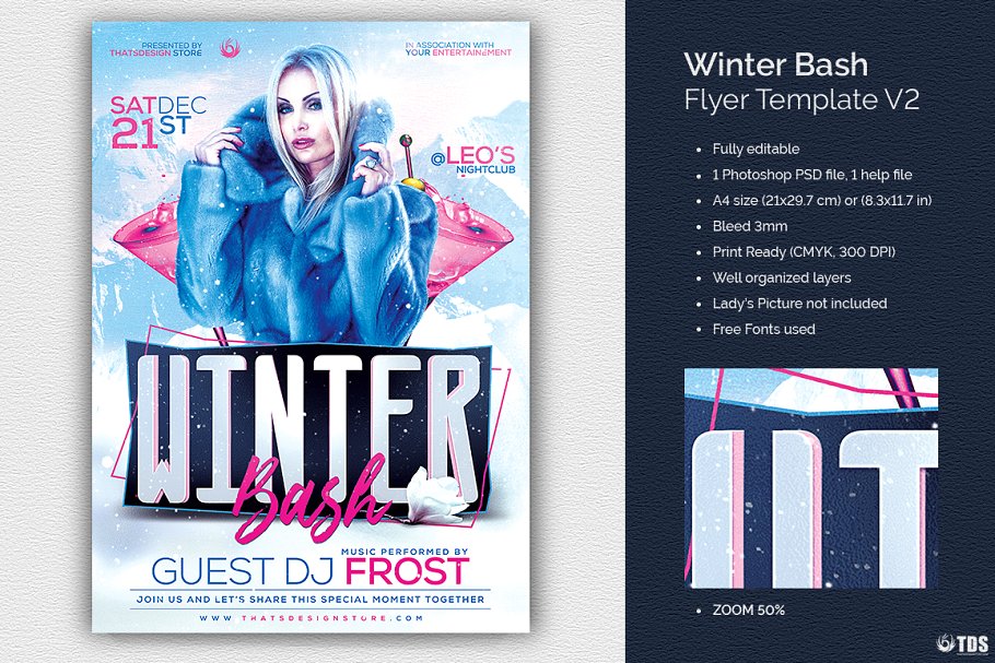 酷炫冬季狂欢节海报传单PSD模板 Winter Bash Flyer PSD V2