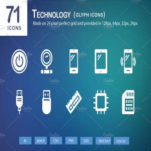 71个科技主题象形写意文字图标 71 Technology Glyph Icons