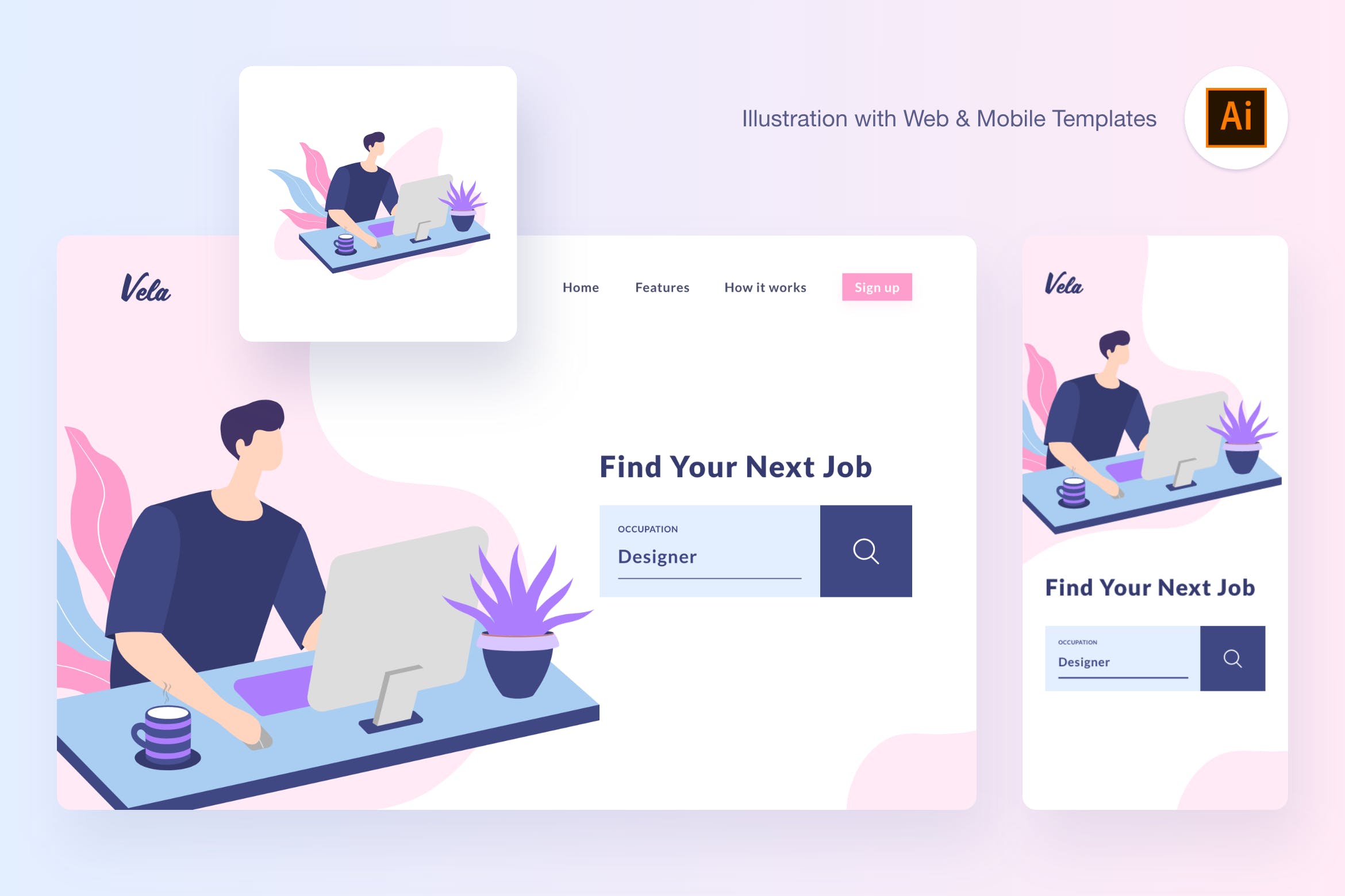 工作场景矢量概念插画素材[AI&SVG] Vela working illustration (Illustrator, SVG)