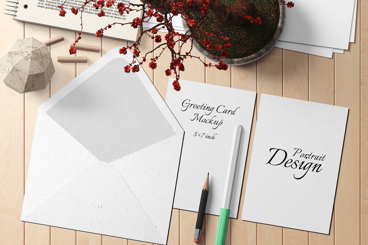 明信片/贺卡样机模板v1 5×7 Postcard / Greeting Card Mockup Set 1