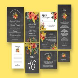 花饰黑板背景婚礼设计物料模板 Floral Chalkboard Wedding Suite