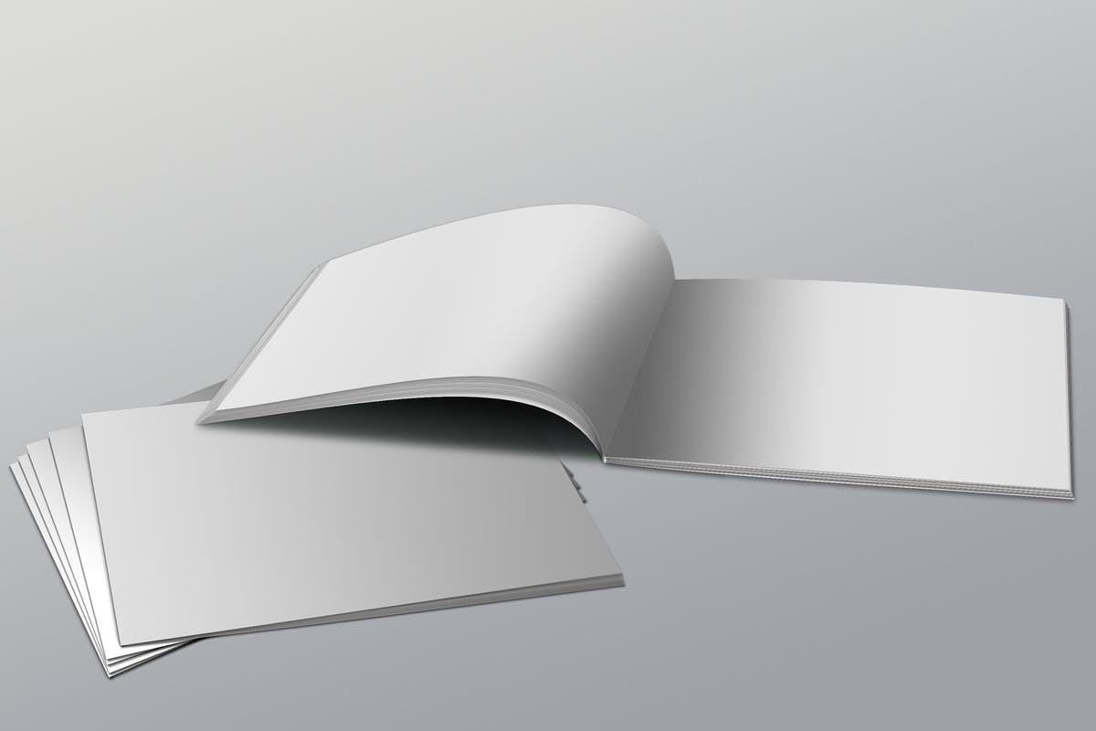 逼真横向规格宣传册企业画册样机 Realistic Landscape Brochure Mockups