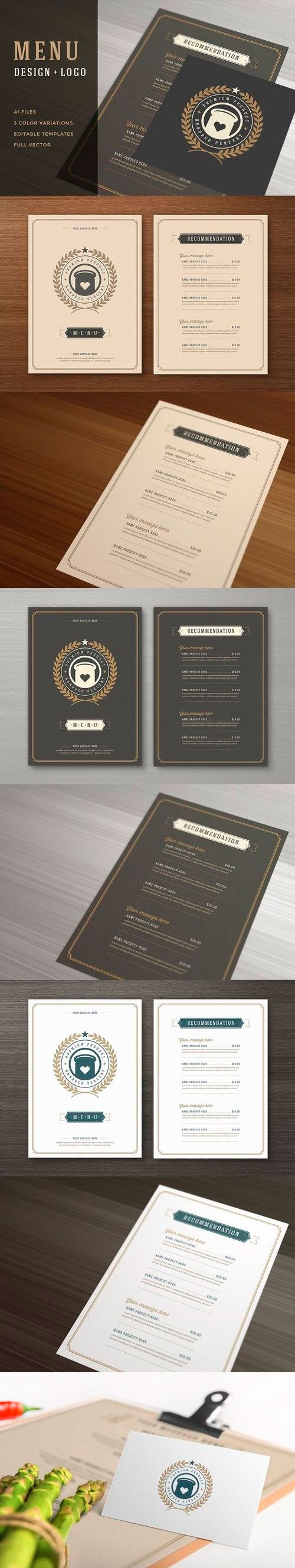 高端优雅的西餐厅矢量菜单设计模板