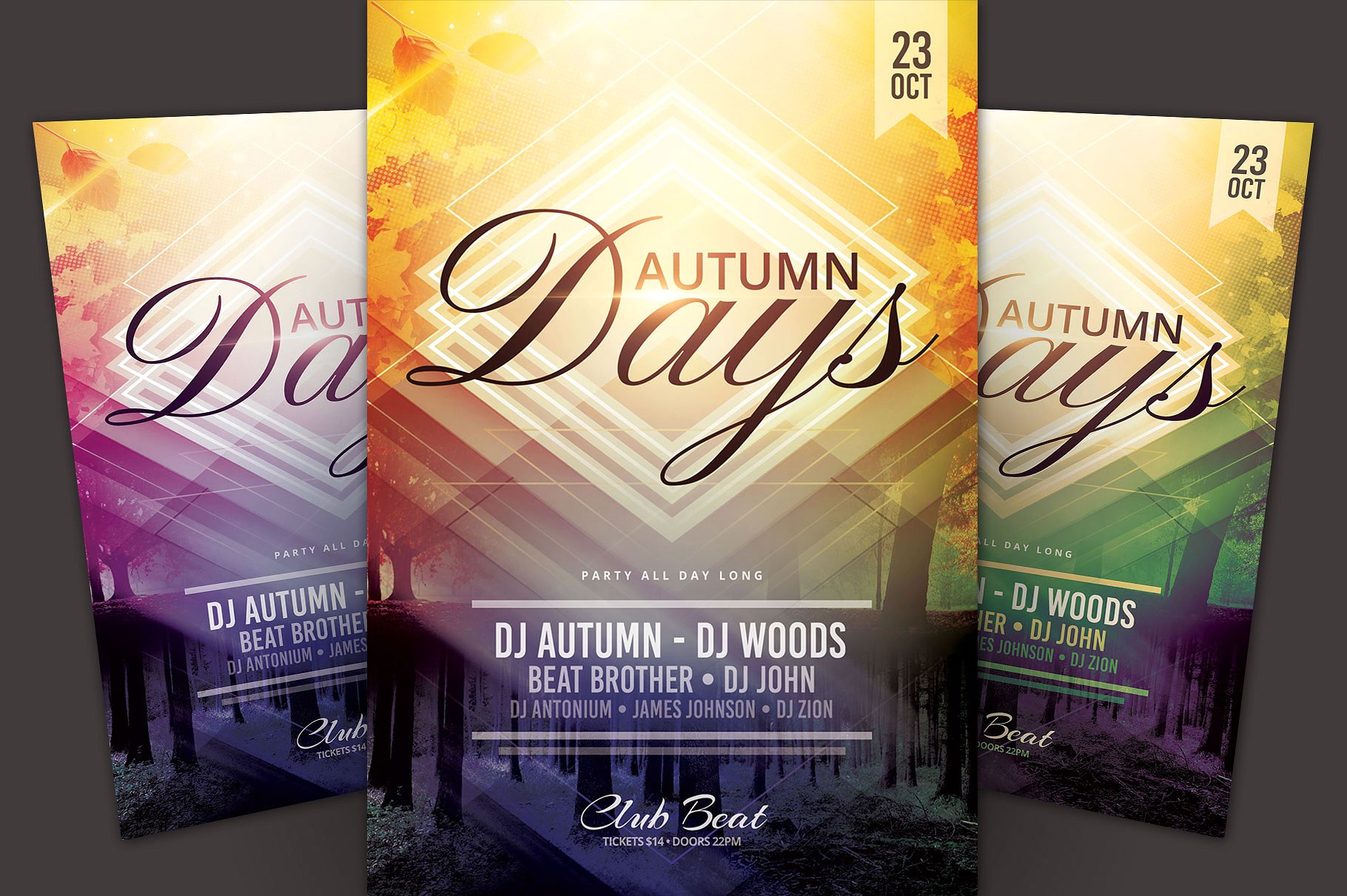 秋日色彩图案背景传单模板 Autumn Days Flyer