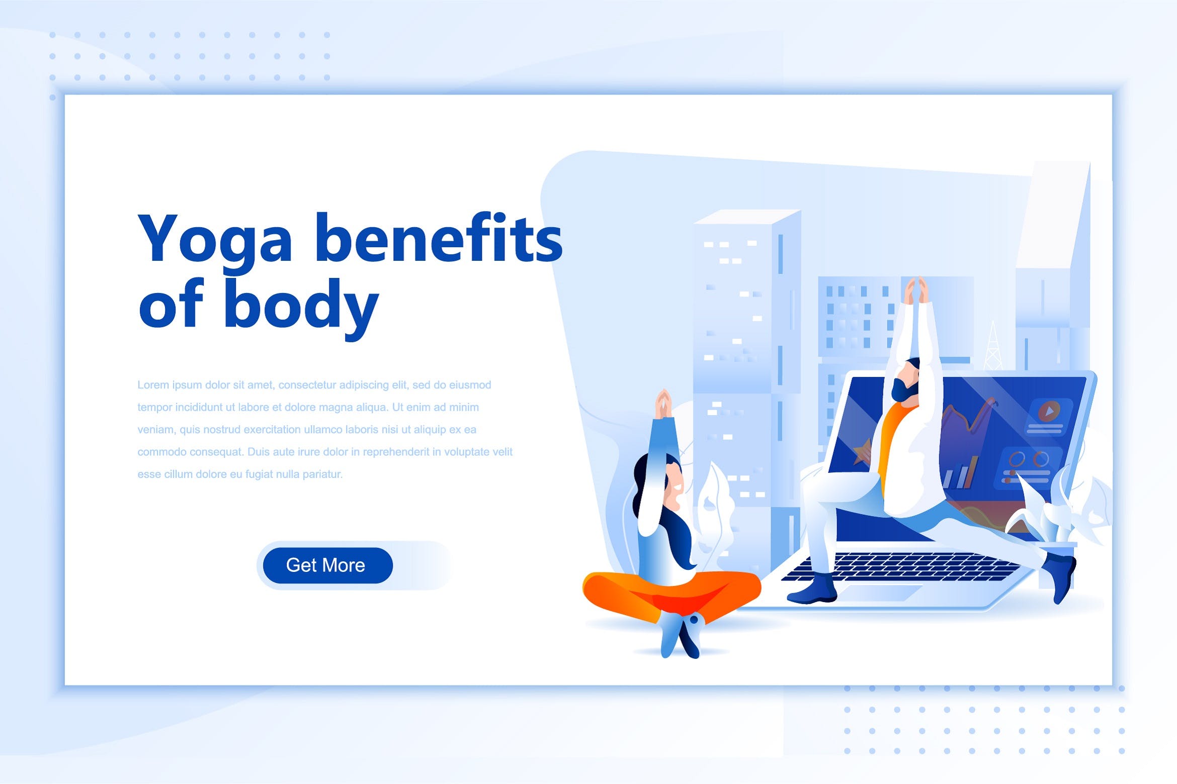 瑜伽训练场景网站设计矢量插画素材 Yoga Benefits Flat Landing Page Header