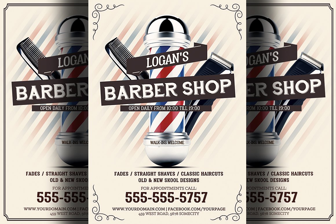 理发店美发沙龙传单模板 Barber Shop Flyer Template 2
