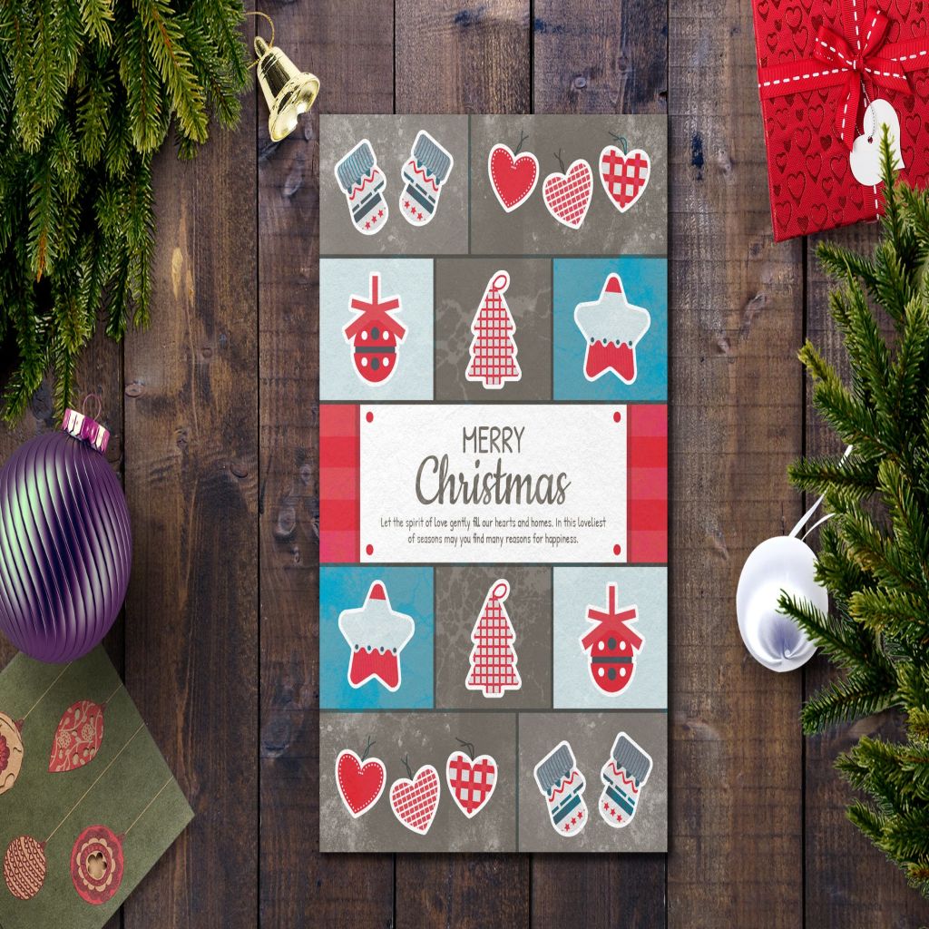 方格拼凑设计风格圣诞节贺卡设计模板 Christmas Card Template插图