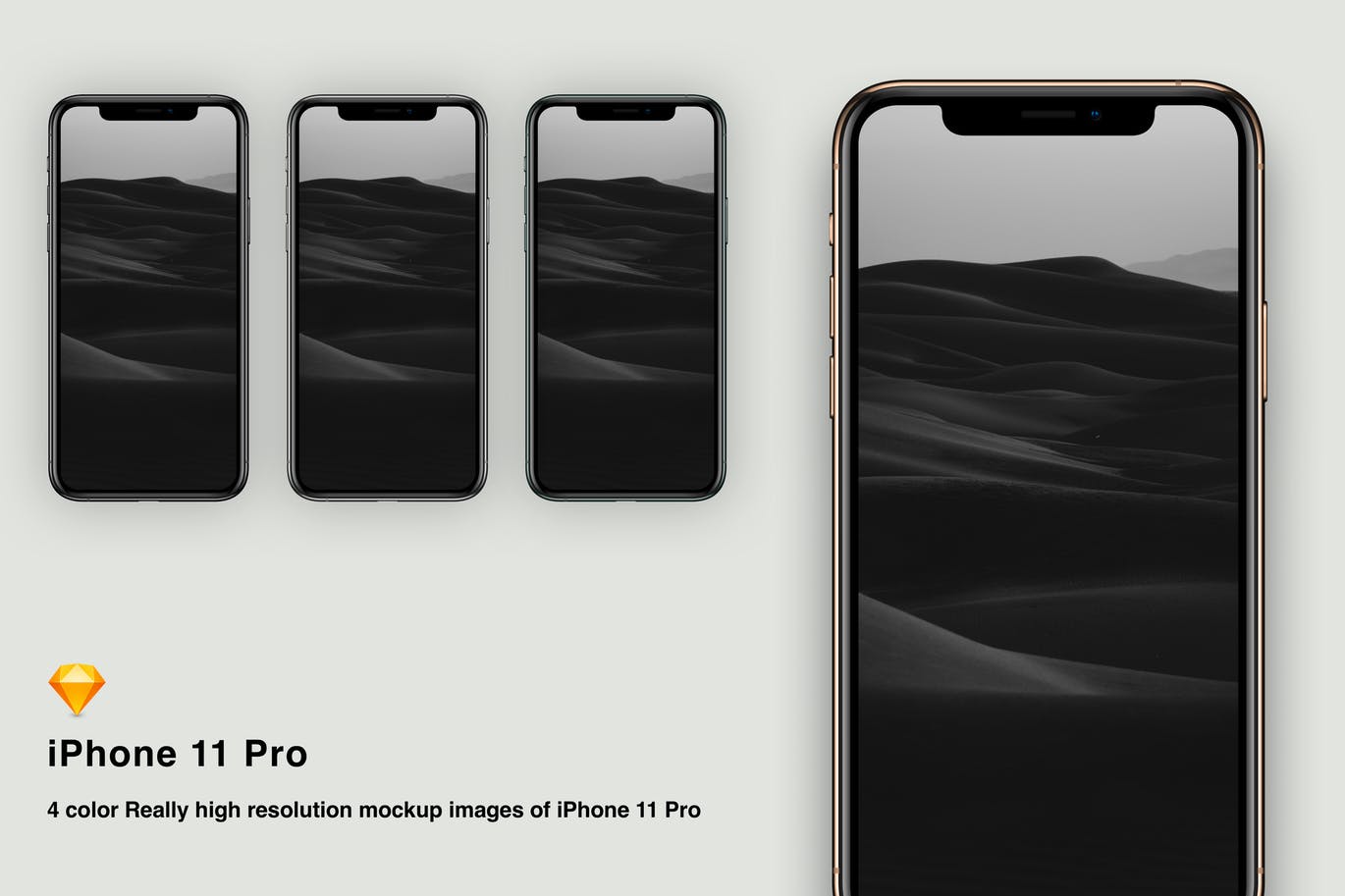 逼真四色iPhone 11 Pro手机样机Sketch模板 Sketch mockup iPhone 11 pro