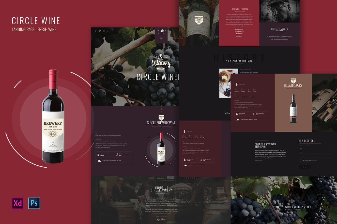 葡萄酒品牌官网设计PSD&XD模板 Circle Wine – Wine landing page product template