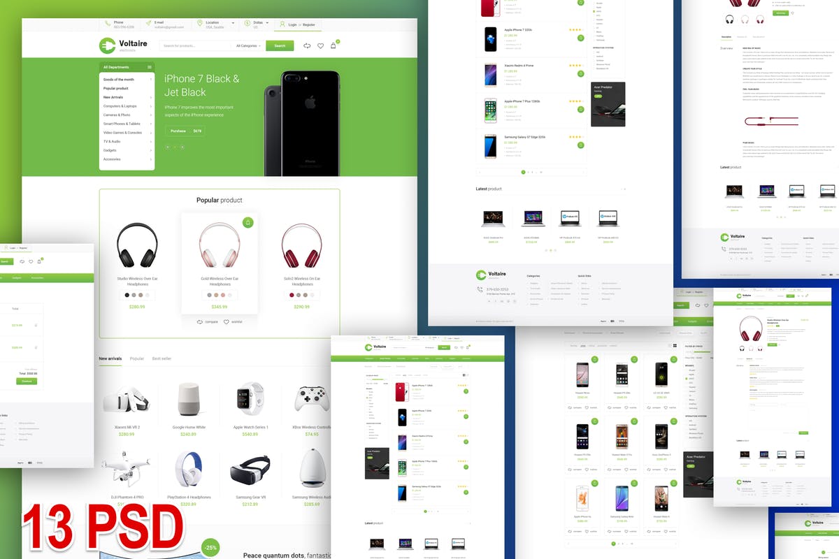 数码电子商城平台设计PSD模板 Voltaire – e-commerce and business PSD template
