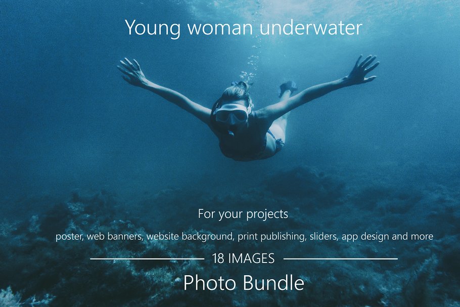 潜水主题高清照片素材 Young woman underwater Photo Bundle.