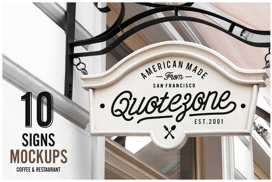 10款西餐厅&咖啡厅标志样机 10 Signs Mockup Restaurant & Coffee