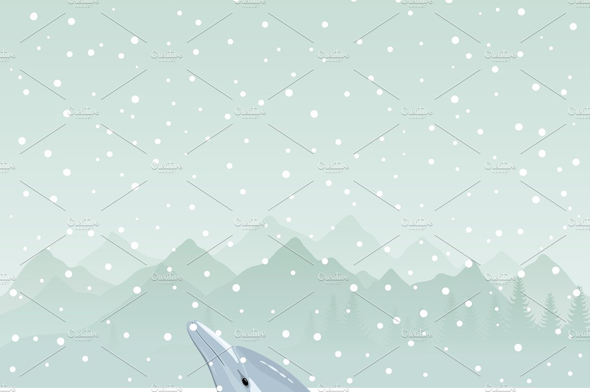 雪天冰洞里的海豚矢量图 Dolphin in an ice-hole