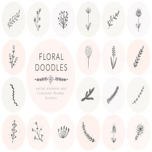 涂鸦风格手绘花卉素材集v2 Hand Drawn Floral Doodles Vol.2