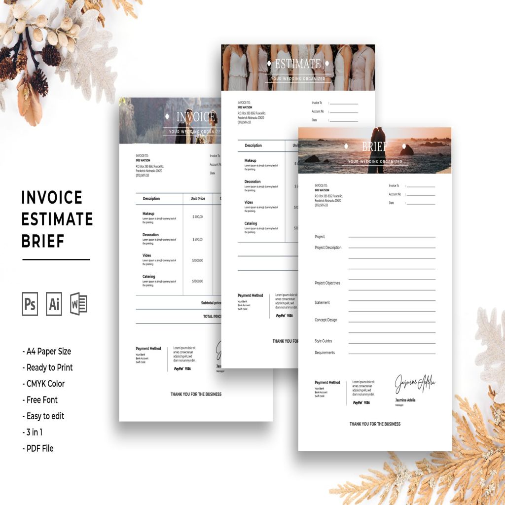 婚礼策划项目费用估算表单设计模板 Invoice Estimate Brief插图