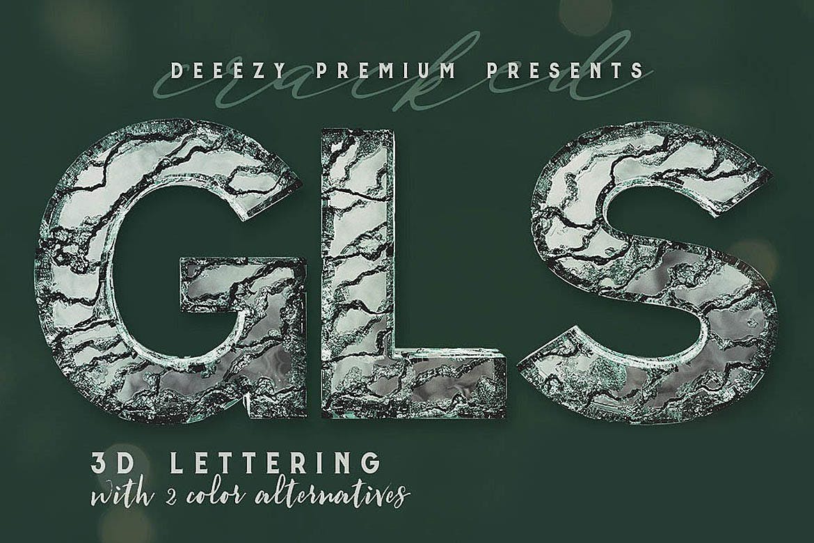 时尚高端3D立体破裂的玻璃质感的数字英文字体（png）