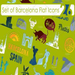 巴塞罗那国家城市主题图标 Set of Barcelona icons