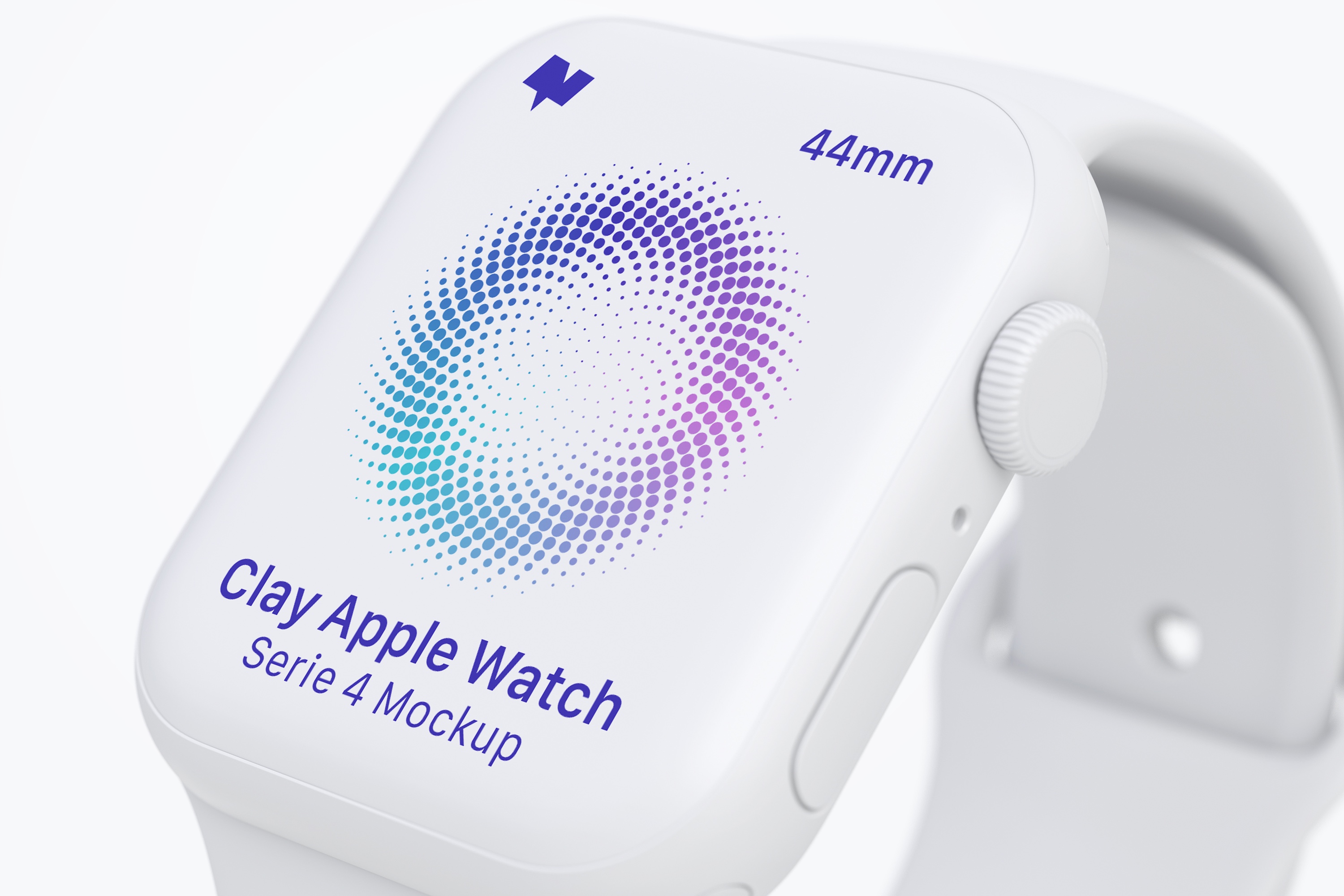 白色陶瓷Apple Watch第四代APP应用UI设计展示样机 Clay Apple Watch Series 4 (44mm) Mockup, Close up