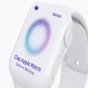 白色陶瓷Apple Watch第四代APP应用UI设计展示样机 Clay Apple Watch Series 4 (44mm) Mockup, Close up插图1