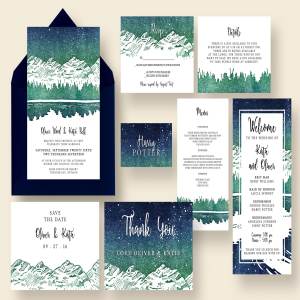 星光熠熠雪山冬景婚礼邀请函设计模板 Starry Reflection Wedding Suite