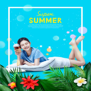 清凉夏季降暑主题海报设计模板[PSD]