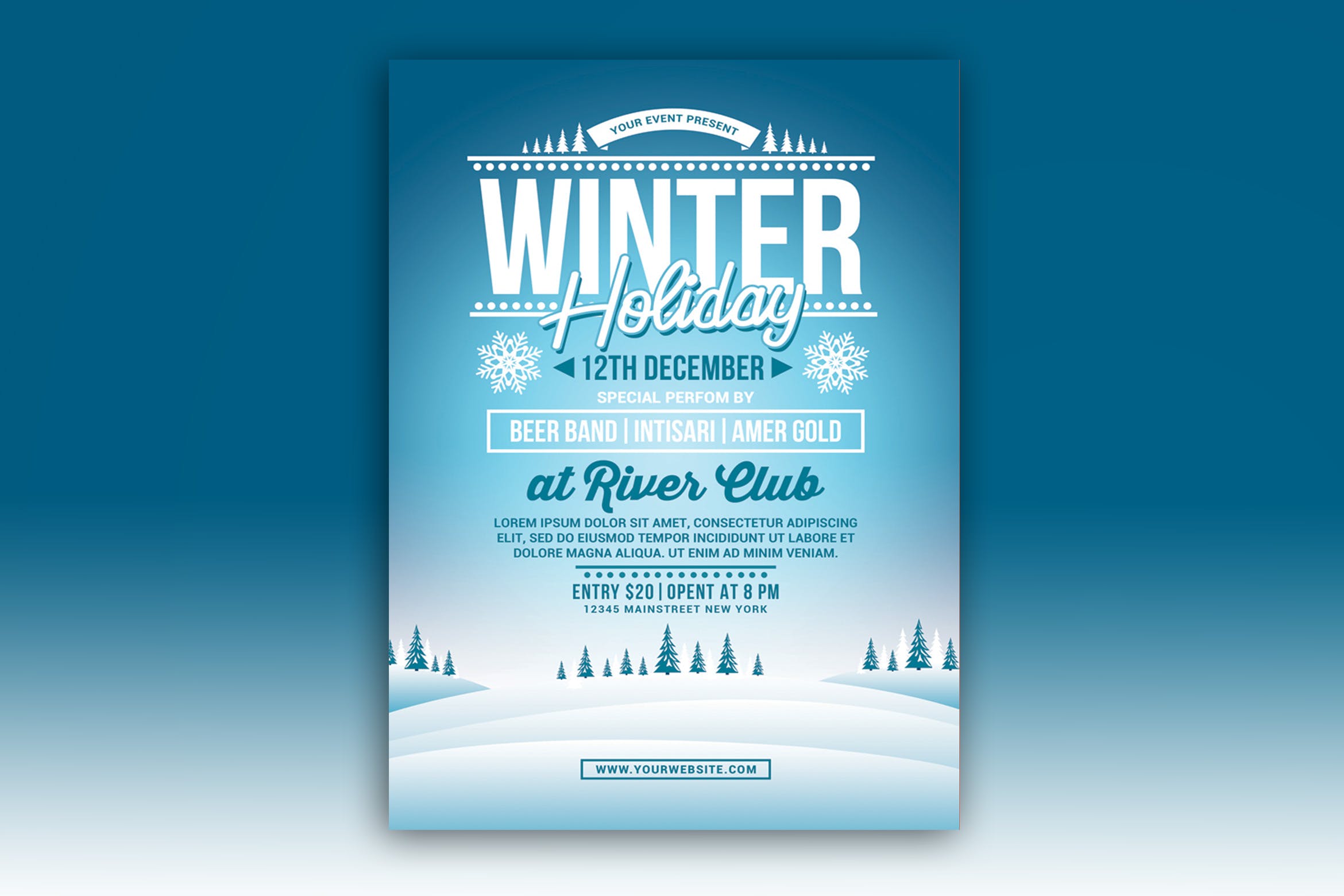 寒假户外派对活动海报传单模板 Winter Holiday Party