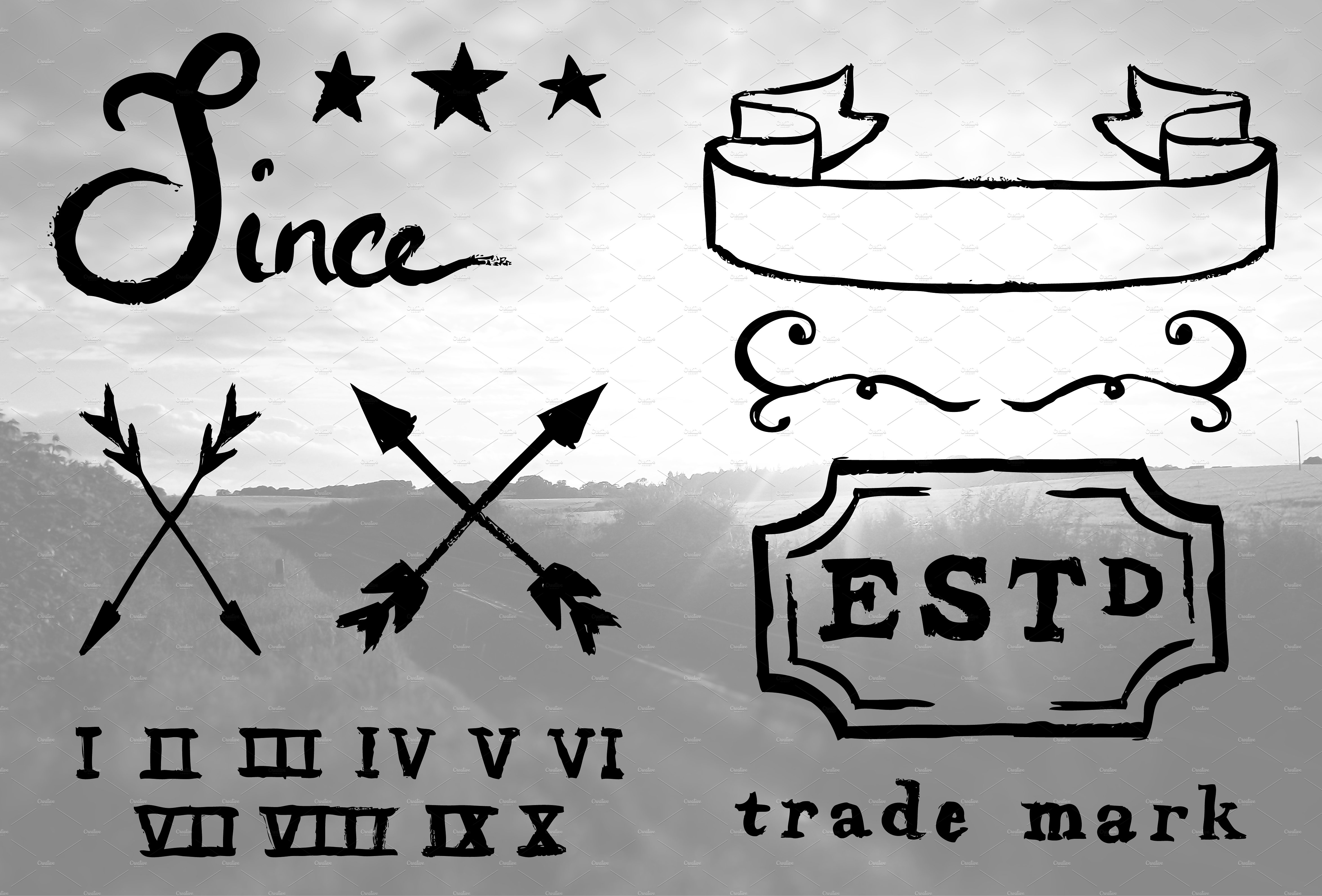 复古怀旧手绘图案素材 Hand-Drawn Vintage Elements