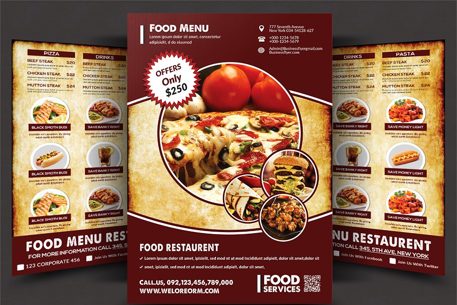 西式快餐食品外卖菜单传单模板 Food Menu
