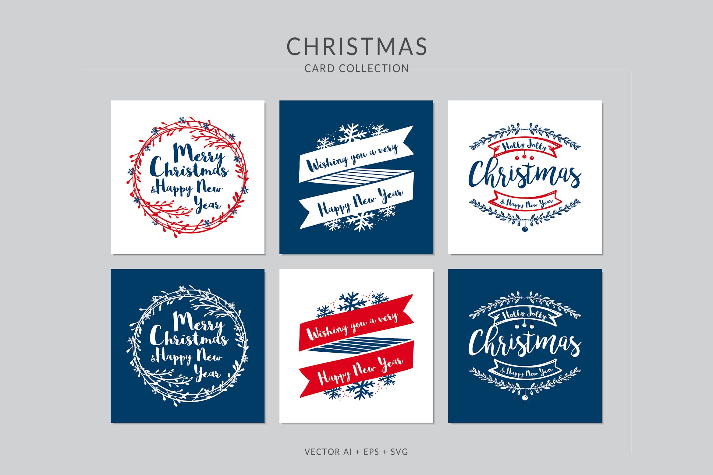 文字徽标图案圣诞节贺卡矢量设计模板v2 Christmas Greeting Card Vector Set