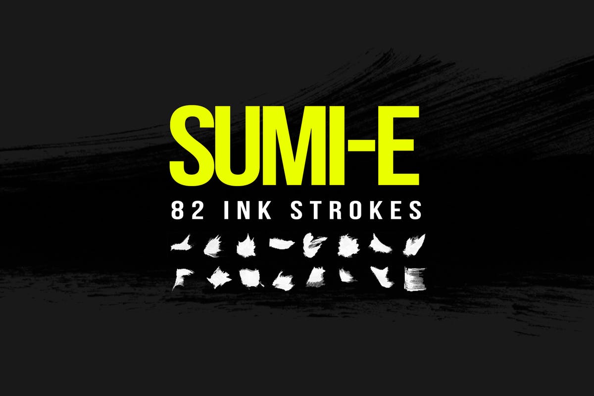82款墨水笔迹笔画PS笔刷 82 Sumi-E Ink Strokes