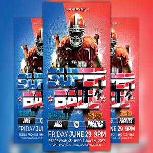 美式足球橄榄球比赛推广宣传单模板 Super Ball Football Flyer Template
