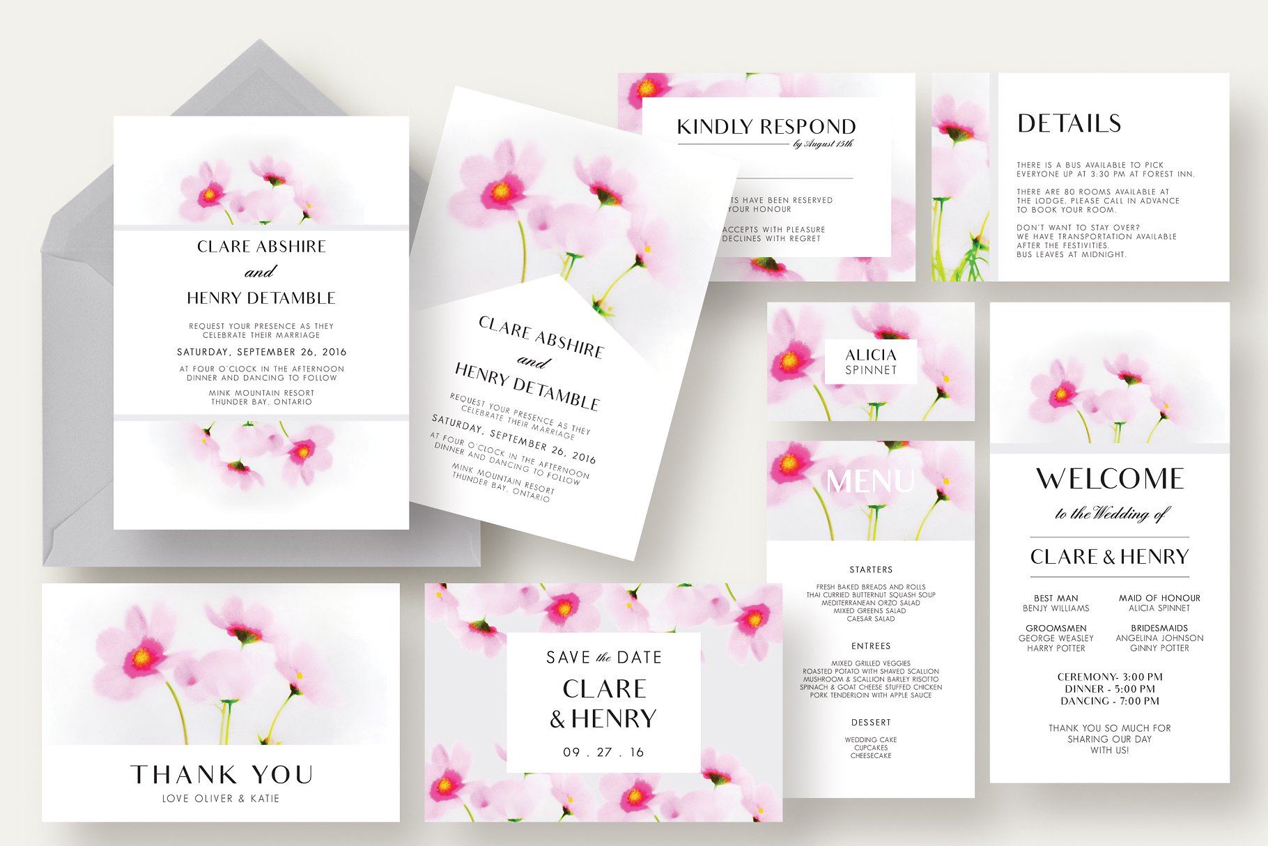 花卉婚礼邀请函套装 Cosmos Flower Wedding Suite