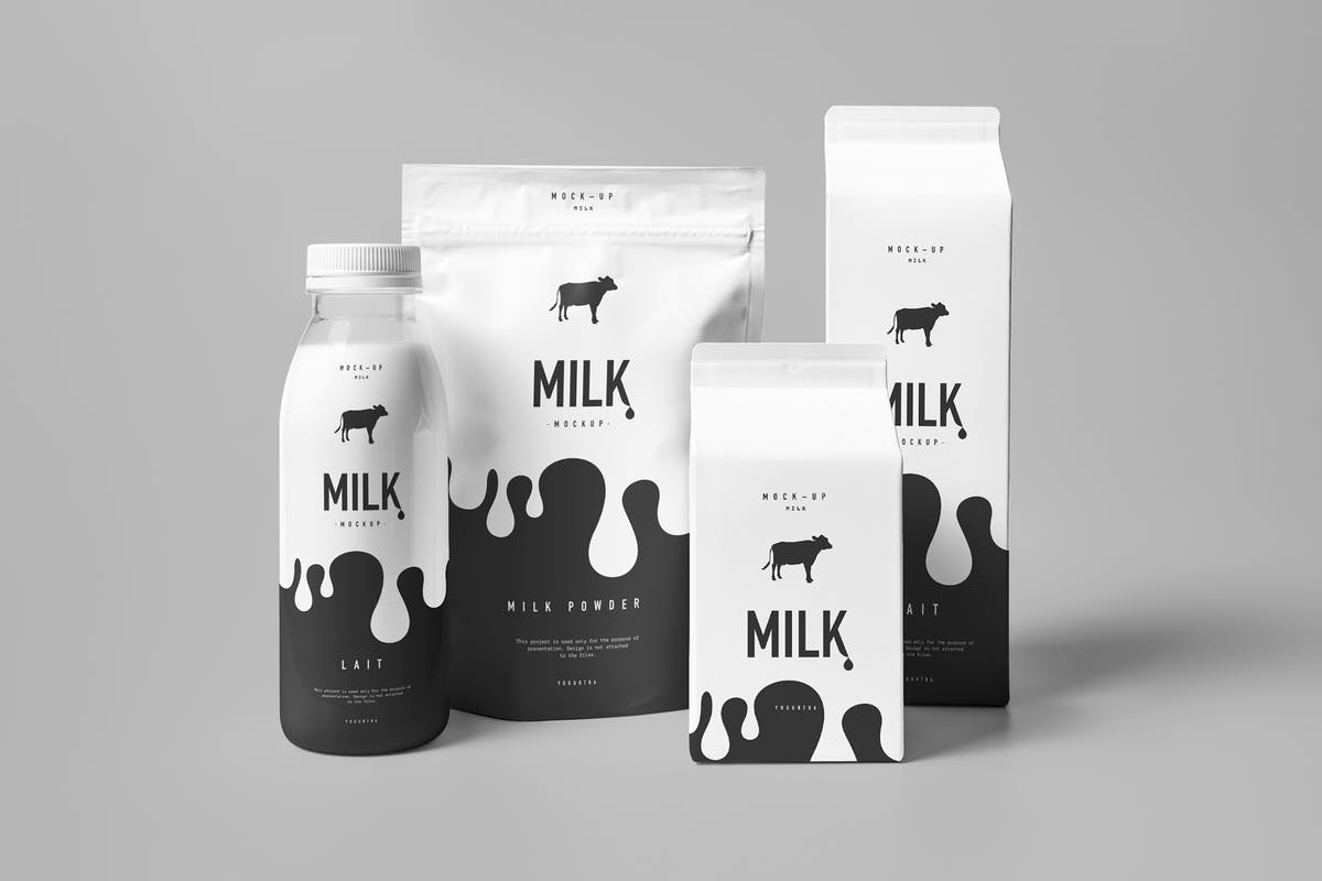牛奶饮料奶制品包装样机模板 Milk Mock-up