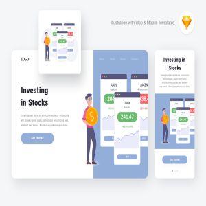 Web页面设计股票投资概念插画[SKETCH&SVG] Investing in stocks illustration (Sketch ,SVG)
