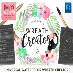 创建水彩花环的PS动作下载 Universal Wreath Creator Pro [psd,atn]