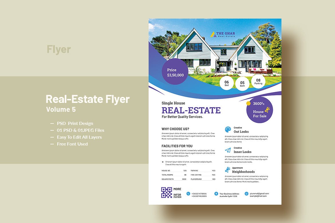 房地产/楼盘销售/租赁宣传广告海报传单模板V5 Real-Estate Flyer Template V-5