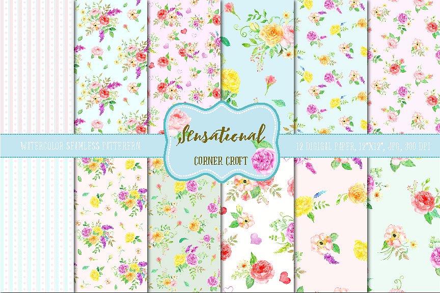 优雅的花饰图案纹理 Watercolor Pattern Sensational