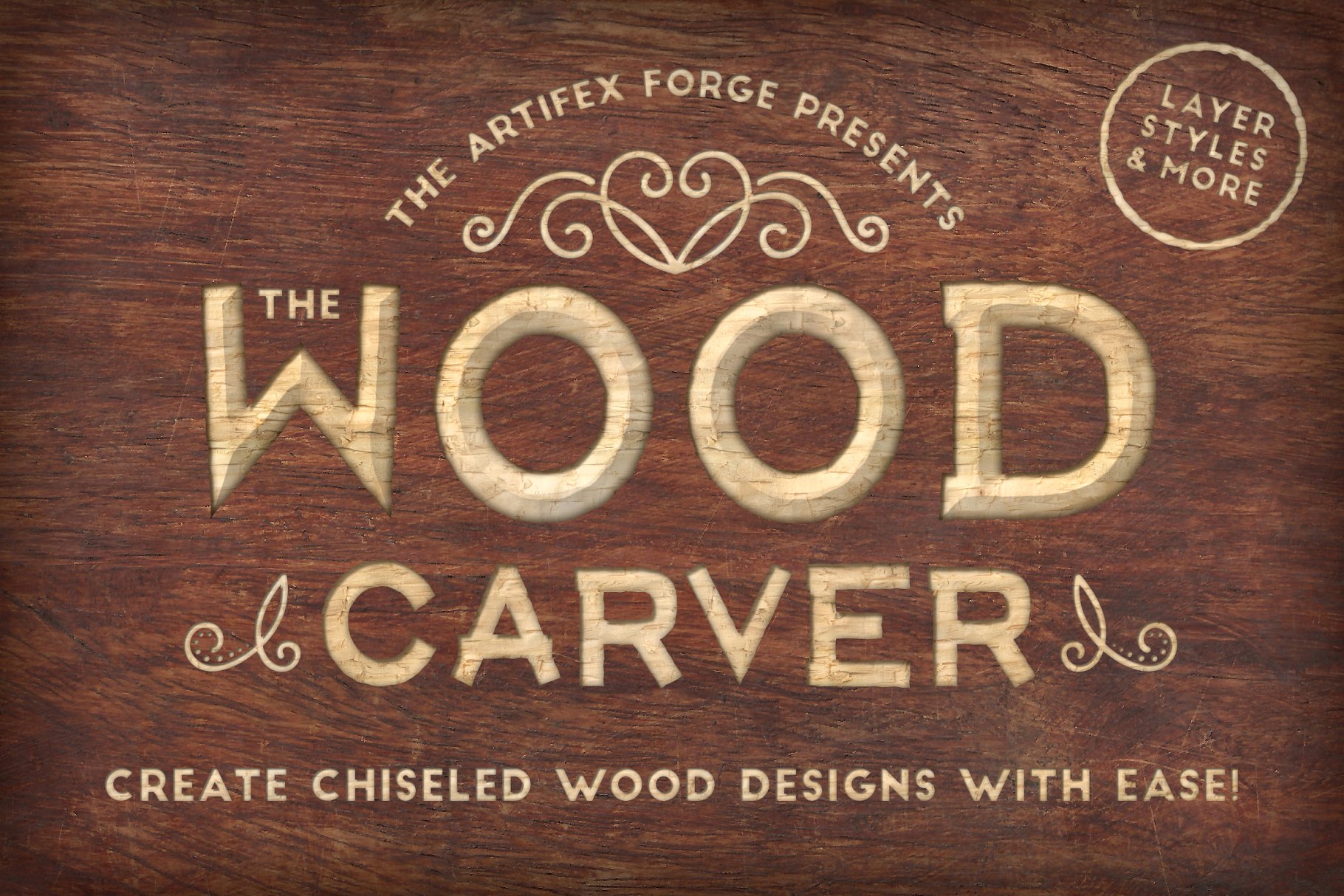 木雕木刻图层样式及木纹背景 The Wood Carver – PS Styles & More