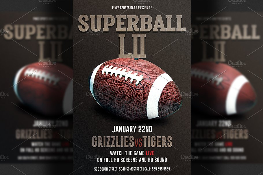 美式足球超级碗传单模板 American Football Super Bowl Flyer
