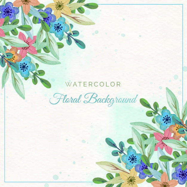 鲜花水彩背景图案 Colorful flowers background in watercolor style