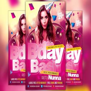 生日派对海报设计模板素材 Bday Bash Flyer Template