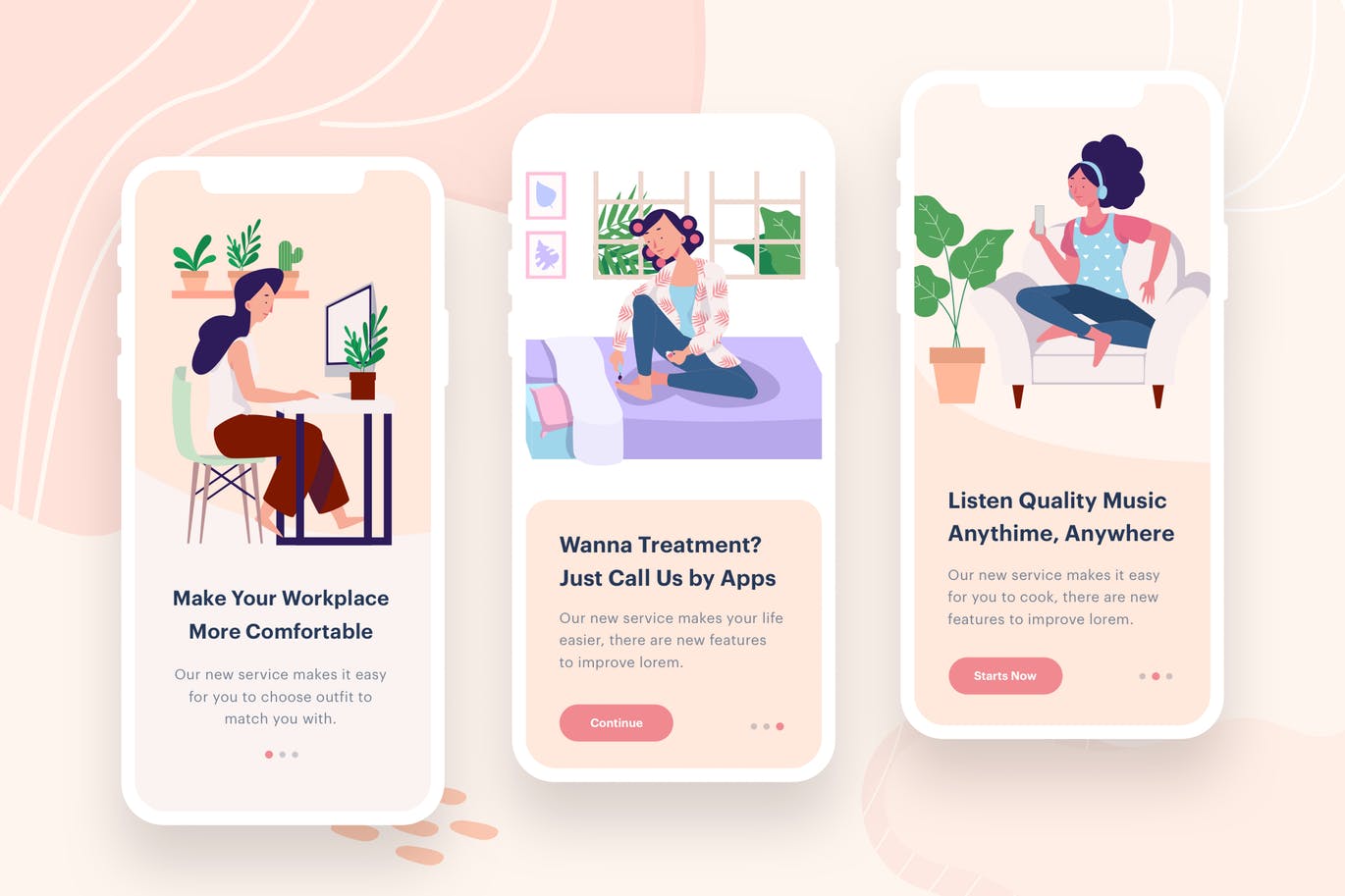 女性生活主题APP启动页概念插画素材 Women’s Chill Activity Illustration