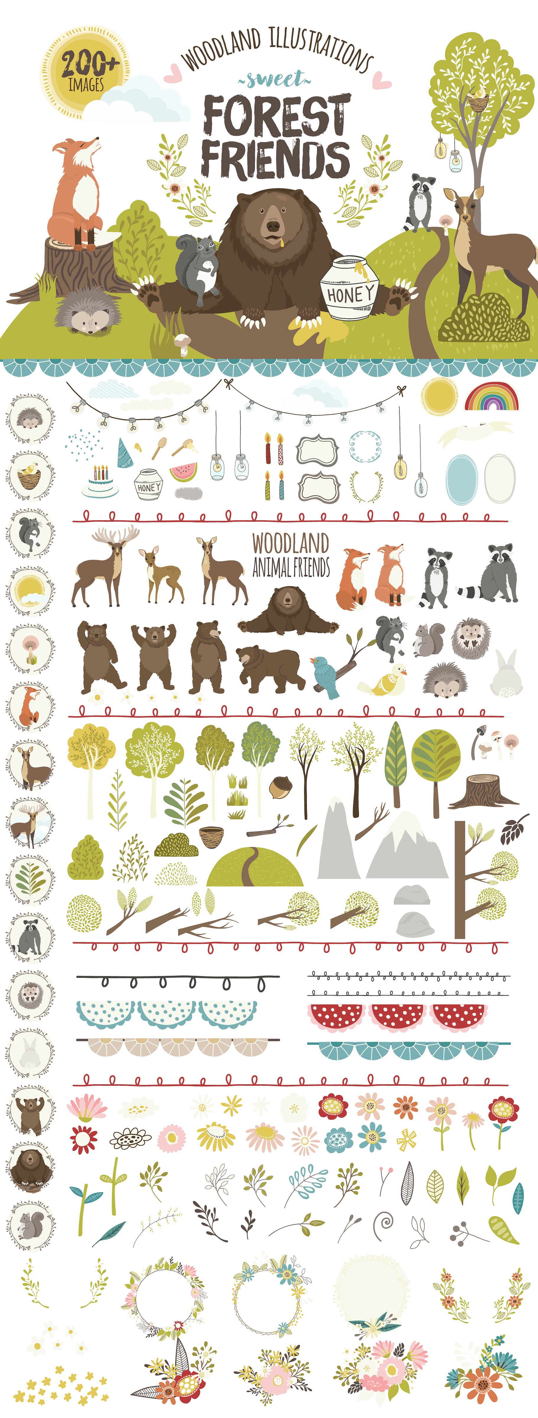 可爱卡通林地动物剪贴画 Woodland Animal Cute Characters