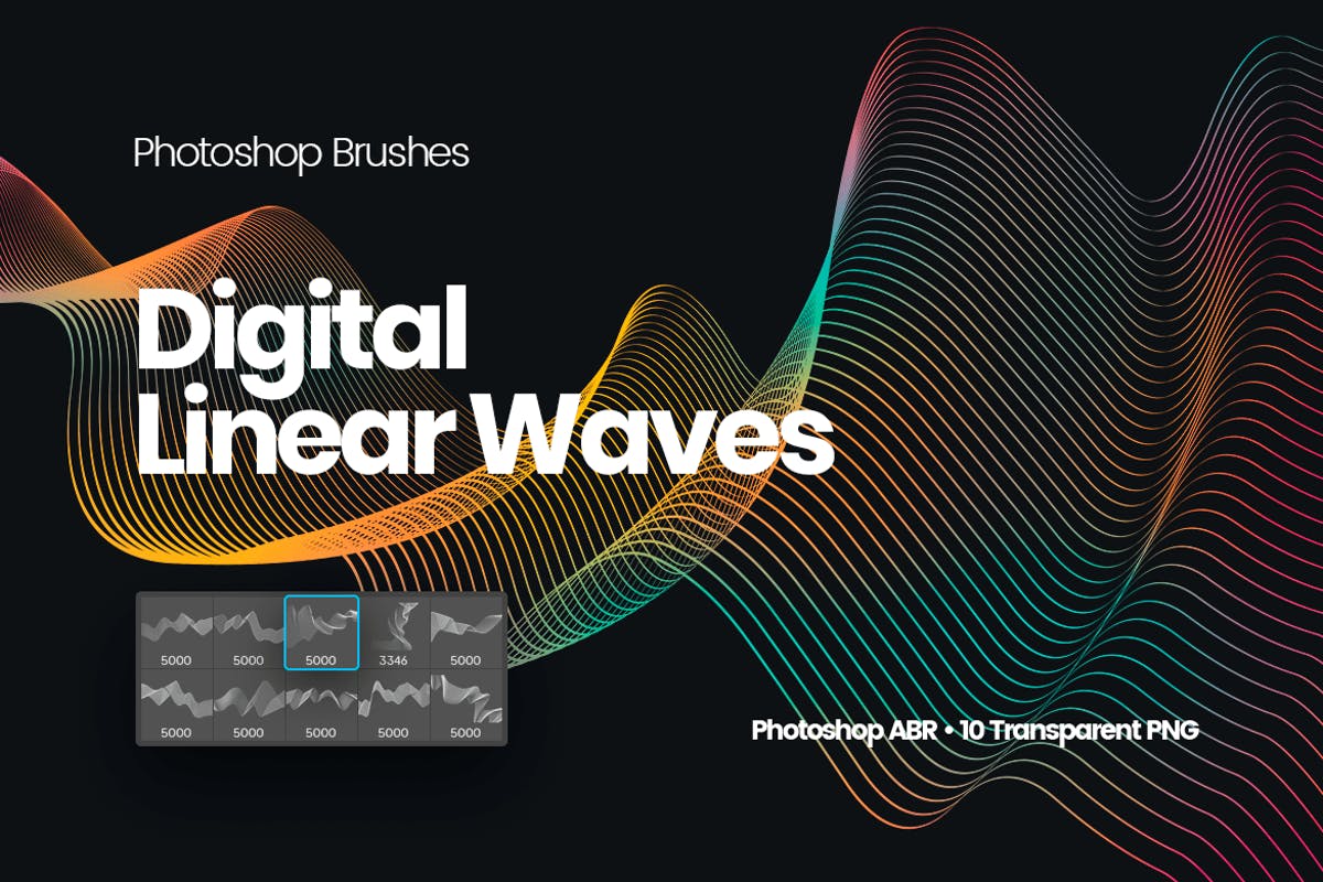 数字线性波浪线条图案PS笔刷 Digital Linear Waves Photoshop Brushes