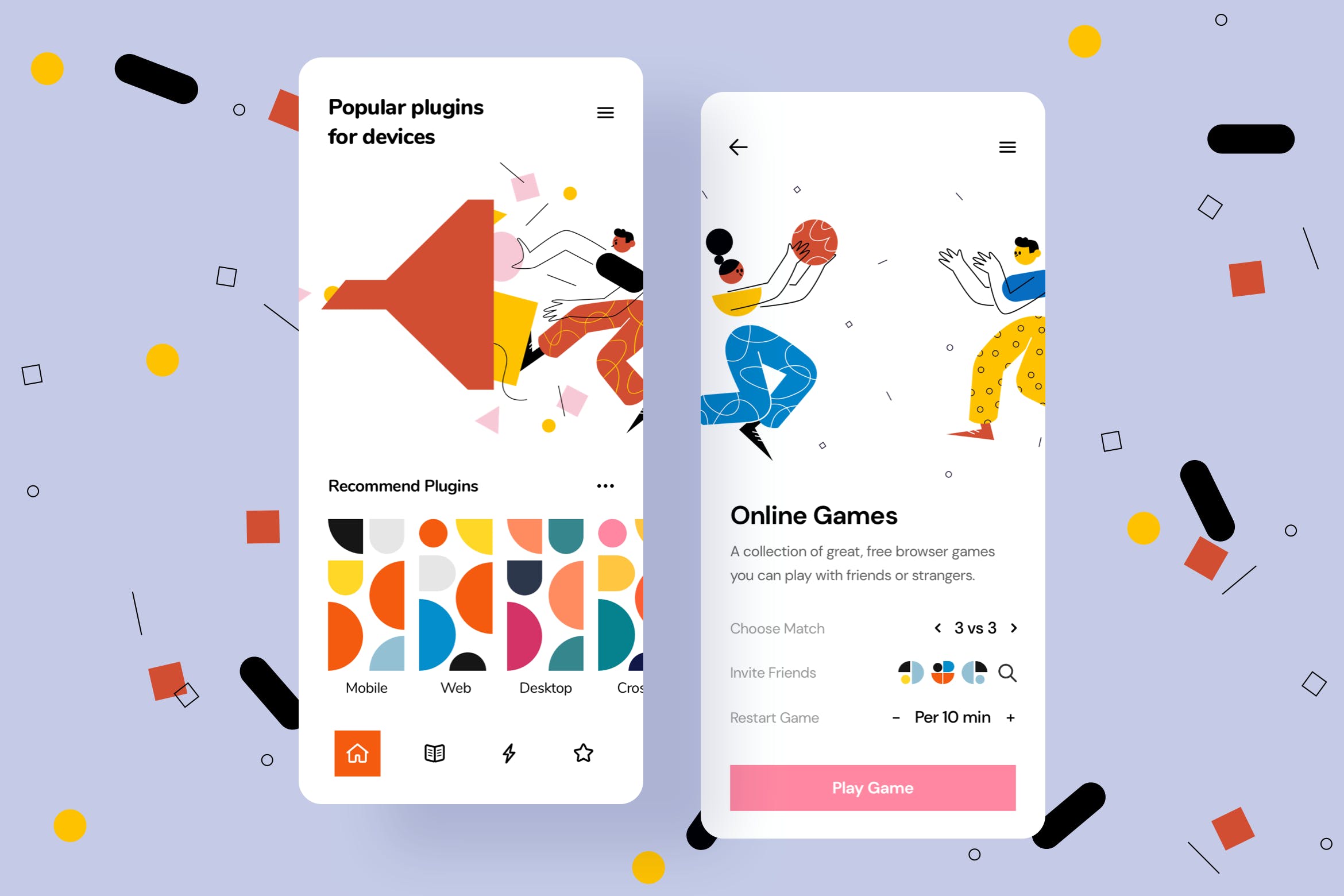 插件组件主题APP应用设计矢量插画 Plugin Mobile Interface Illustrations