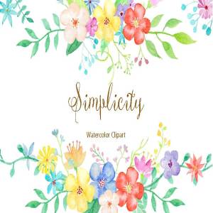 淡雅小清新水彩花卉装饰元素 Watercolor Clipart Simplicity