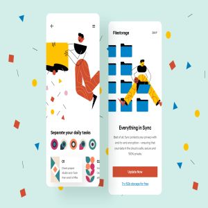 文件管理主题APP用户界面设计矢量插画 File Manager Mobile Interface Illustrations