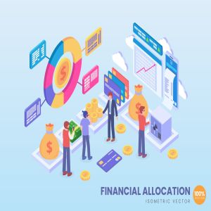 财产分配金融服务场景2.5D等距概念矢量插画 Isometric Financial Allocation Vector Concept