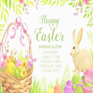 快乐童话卡通手绘水彩剪贴画集合