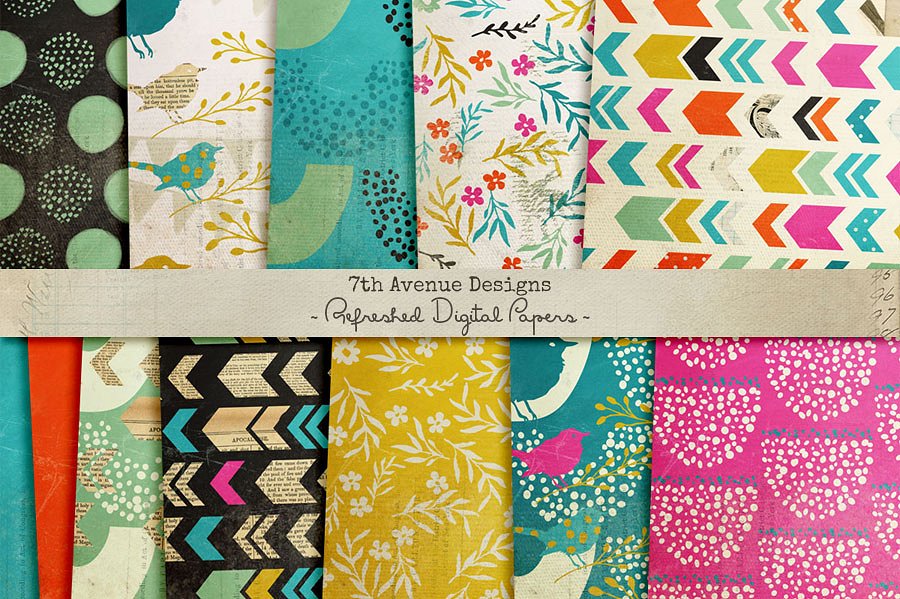 图形&花卉图案纹理纸张纹理 Refreshed Digital Papers